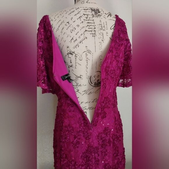Jessica Howard Magenta/Fuchsia Sequined Soutache Lace Sheath Dress, size 16 - Picture 12 of 16